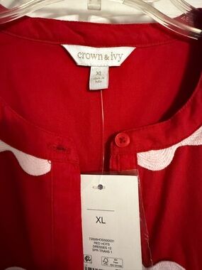 crown & ivy Red Dress with White Scallop Trim